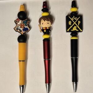 Hand Beaded Pens - Set Of 3 Harry Potter Hogwarts W/ Ink Refills